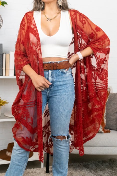 Emily Embroidered Mesh Kimono / Kimonos boho chic Cover-up