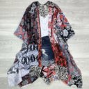 One Size Fits Most Red Boho Print Lightweight Kimono / Kimonos boho chic Cover-up