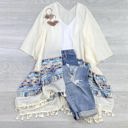 One Size Fits Most Ivory Brandie Tassel Kimono / Kimonos boho chic Cover-up