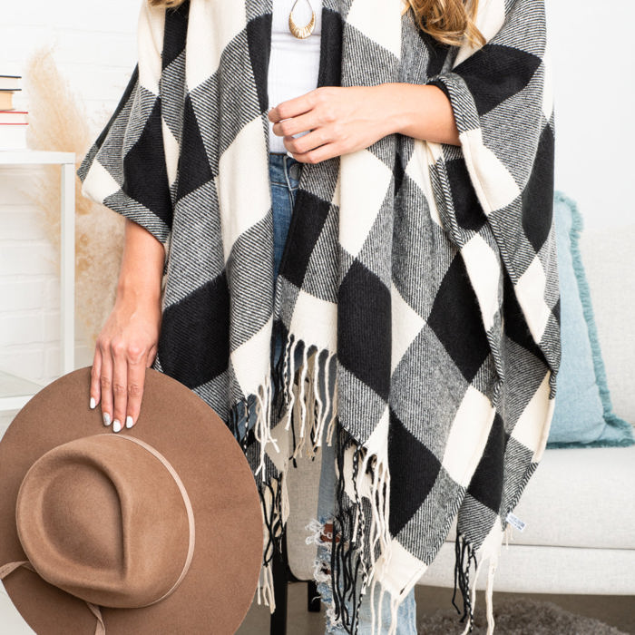 Buffalo Checker Classic Tassel Ruana