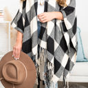 One Size Fits Most Black/White Buffalo Checker Classic Tassel Ruana