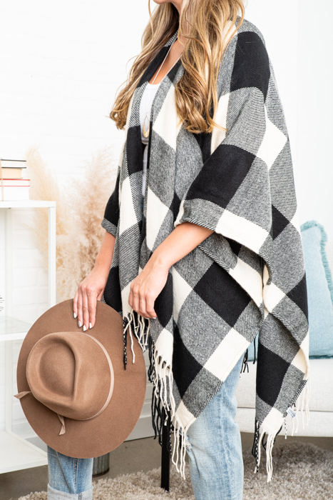 Buffalo Checker Classic Tassel Ruana