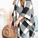 One Size Fits Most Black/White Buffalo Checker Classic Tassel Ruana