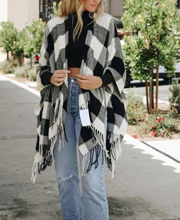 Buffalo Checker Classic Tassel Ruana