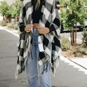 One Size Fits Most Black/White Buffalo Checker Classic Tassel Ruana