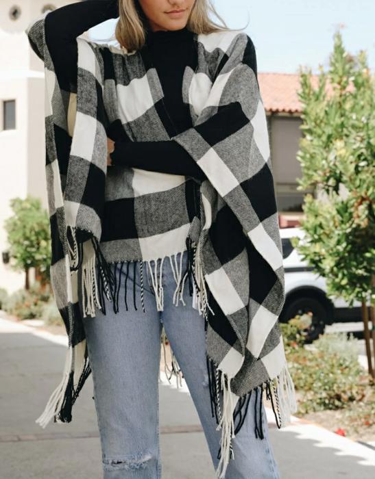 Buffalo Checker Classic Tassel Ruana