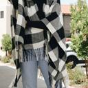 One Size Fits Most Black/White Buffalo Checker Classic Tassel Ruana
