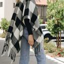One Size Fits Most Black/White Buffalo Checker Classic Tassel Ruana