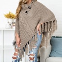 Mocha High Neck Multi Tasseled Poncho