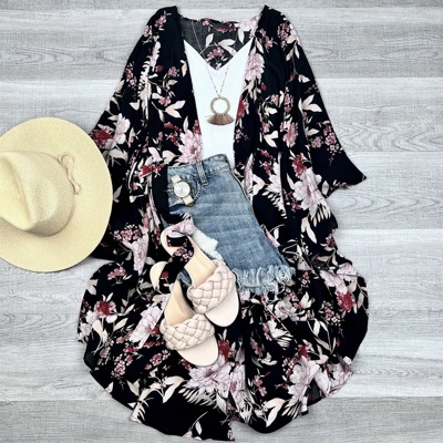 Floral Butterfly Sleeve Kimono / Kimonos boho chic Cover-up