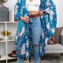 One Size Fits Most Teal Floral Butterfly Sleeve Kimono / Kimonos boho chic Cover-up