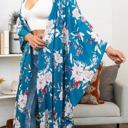 One Size Fits Most Teal Floral Butterfly Sleeve Kimono / Kimonos boho chic Cover-up