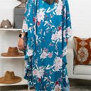 One Size Fits Most Teal Floral Butterfly Sleeve Kimono / Kimonos boho chic Cover-up