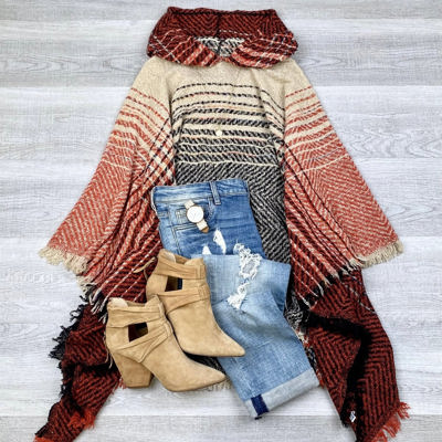 Herringbone Hooded Poncho