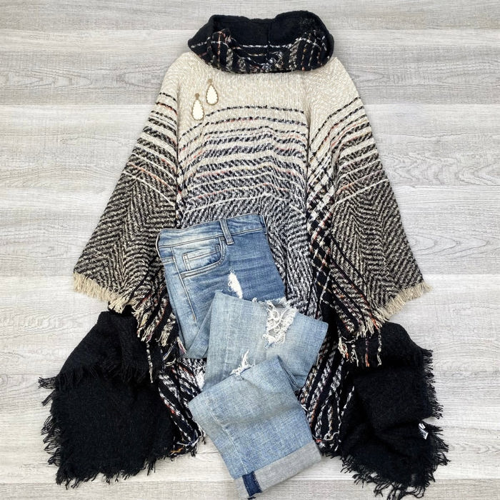 Herringbone Hooded Poncho