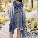 One Size Fits Most Blue Herringbone Hooded Poncho