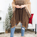 One Size Fits Most Mocha Herringbone Hooded Poncho
