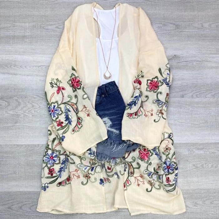 Long sleeve Embroidered Summer Cardigan kimono / Kimonos boho chic Cover-up