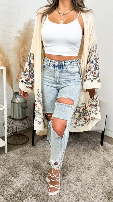 Long sleeve Embroidered Summer Cardigan kimono / Kimonos boho chic Cover-up