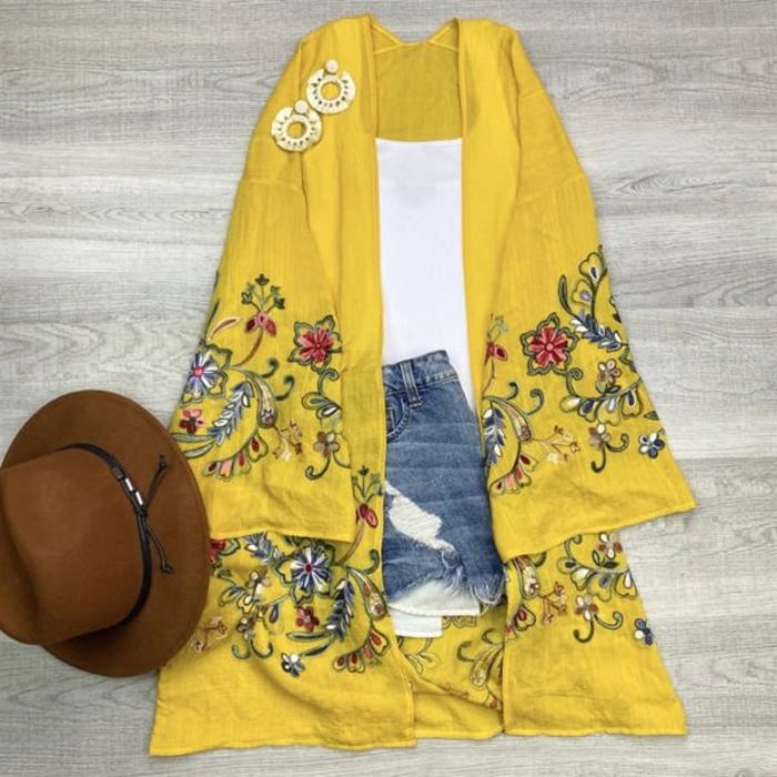 Long sleeve Embroidered Summer Cardigan kimono / Kimonos boho chic Cover-up