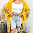 One Size Fits Most Mustard Long sleeve Embroidered Summer Cardigan kimono / Kimonos boho chic Cover-up