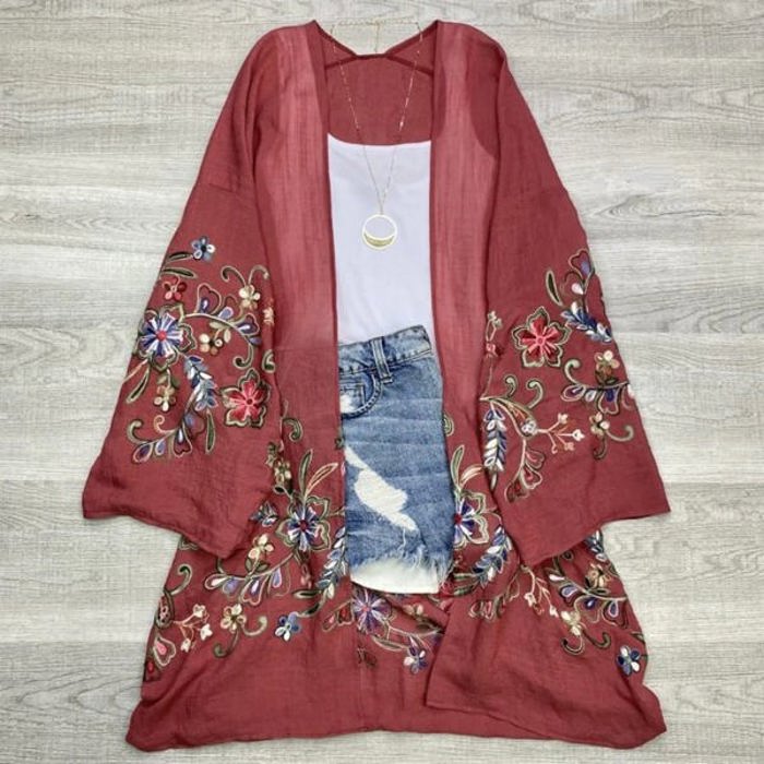 Long sleeve Embroidered Summer Cardigan kimono / Kimonos boho chic Cover-up