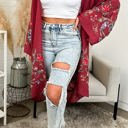 One Size Fits Most Plum Long sleeve Embroidered Summer Cardigan kimono / Kimonos boho chic Cover-up