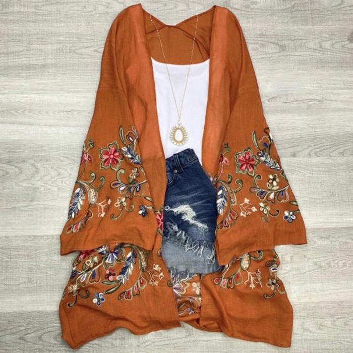 Long sleeve Embroidered Summer Cardigan kimono / Kimonos boho chic Cover-up