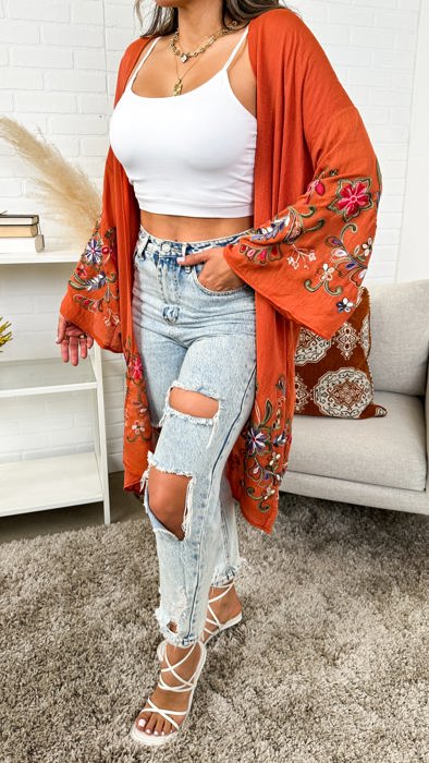 Long sleeve Embroidered Summer Cardigan kimono / Kimonos boho chic Cover-up