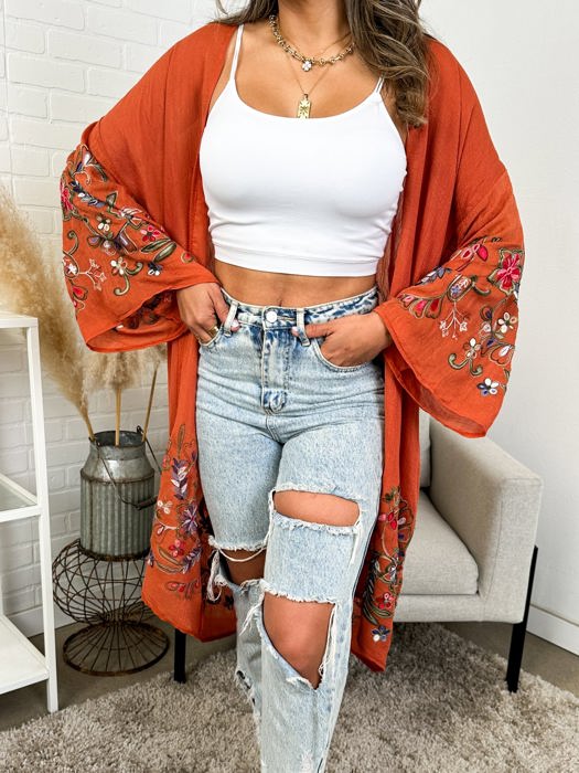 Long sleeve Embroidered Summer Cardigan kimono / Kimonos boho chic Cover-up