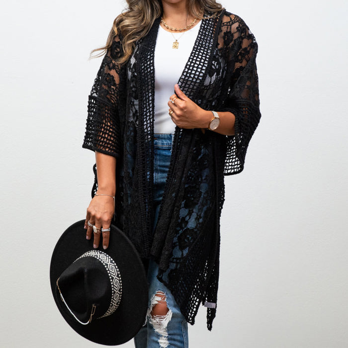 Madison Floral Lace Textured Kimono / Kimonos boho chic Cover-up