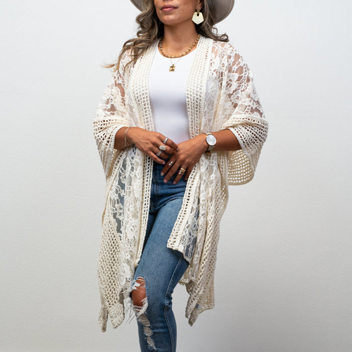 Madison Floral Lace Textured Kimono / Kimonos boho chic Cover-up