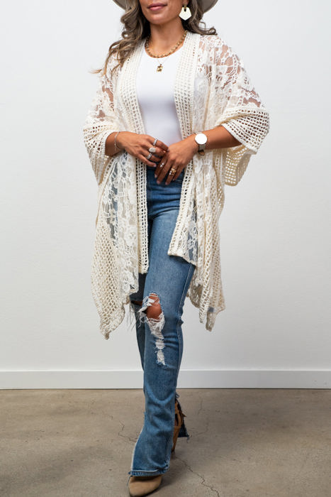 Madison Floral Lace Textured Kimono / Kimonos boho chic Cover-up