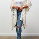 One Size Fits Most Ivory Madison Floral Lace Textured Kimono / Kimonos boho chic Cover-up
