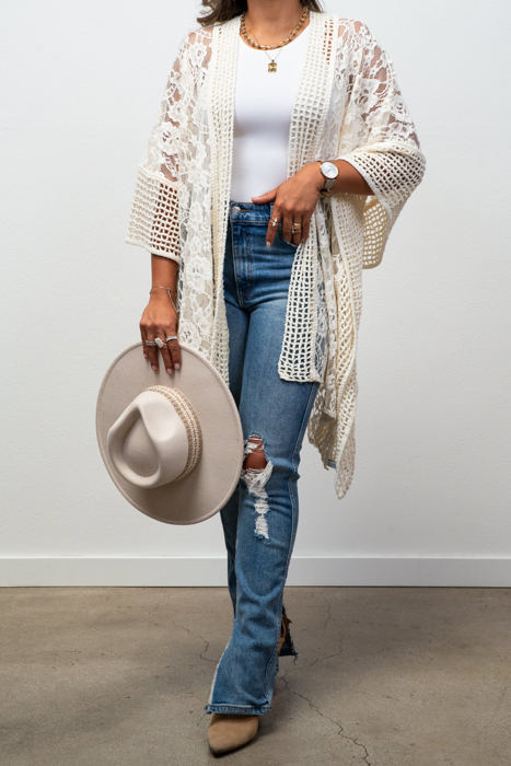 Madison Floral Lace Textured Kimono / Kimonos boho chic Cover-up