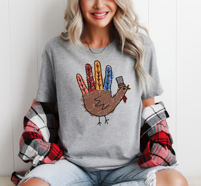 Silly Turkey Hand Thanksgiving Graphic Tee