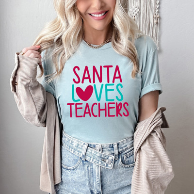 Cute Santa Loves Teachers Holiday Tees