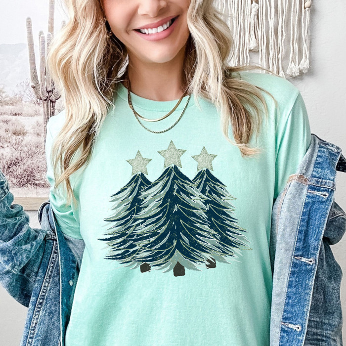 Brushed Vintage Print Christmas Tree Bella Canvas Tee