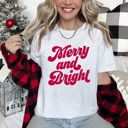 Small Ash Bella Canvas Retro Style Merry and Bright Graphic Tee