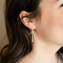  Gold Bow Cubic Zirconia Star Ribbon Post Dangle Earring gift