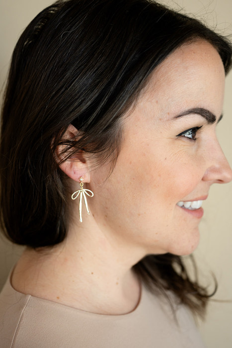 Gold Bow Cubic Zirconia Star Ribbon Post Dangle Earring gift