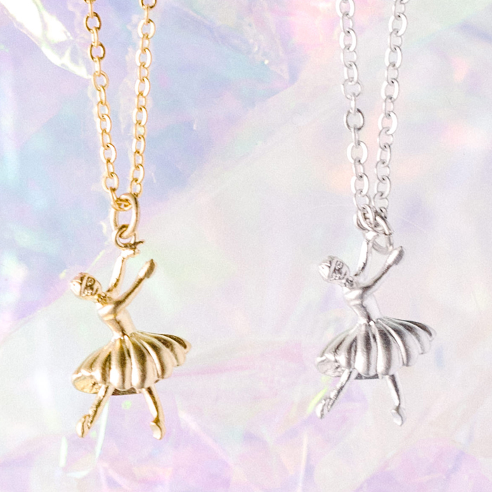 14k Gold or Sterling Silver Ballerina Charm Pendant Dainty Necklace