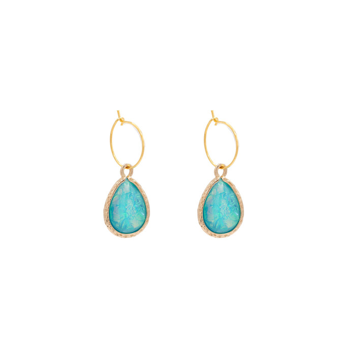 14k Gold Color Changing Opalite Gemstone Huggie Hoop Earring