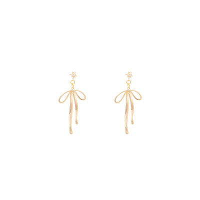 Gold Bow Cubic Zirconia Star Ribbon Post Dangle Earring gift