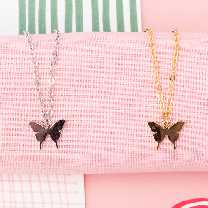 14k Gold or Sterling Silver Butterfly Pendant Charm Dainty Insect Bug Necklace