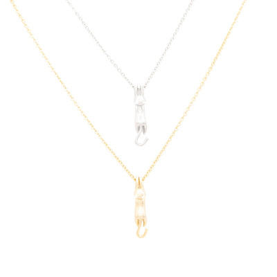 14k Gold or Sterling Silver Cat Hanging Charm Pendant Animal Pet Necklace