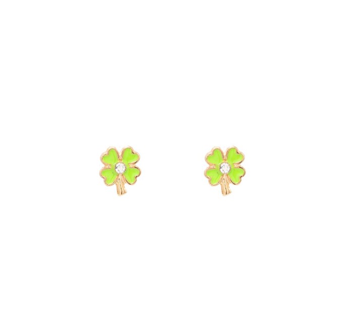 Clover CZ Enamel Post Stud Earring Children's Jewelry Gift St. Patricks Day St. Pattys