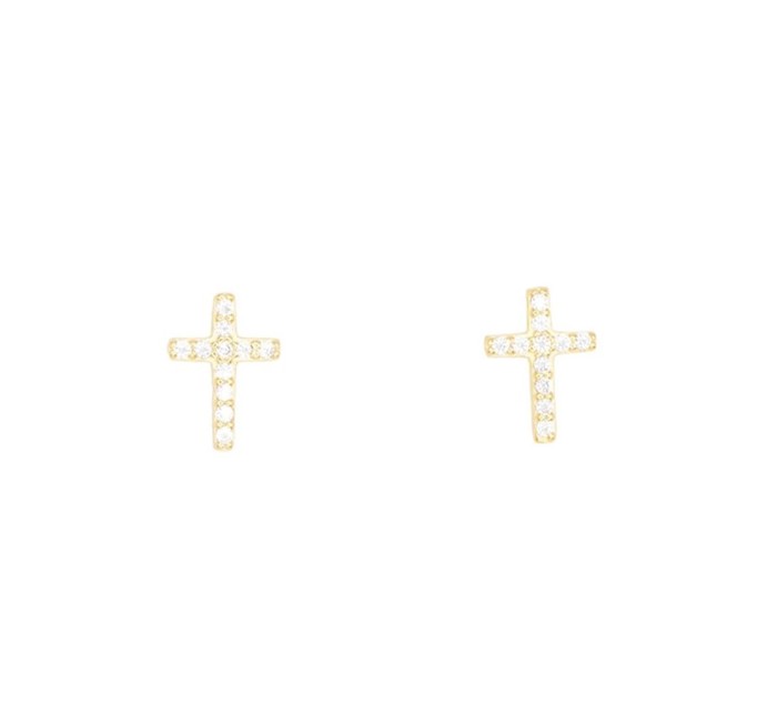 Cross Cubic Zirconia Post Stud Earring Religion Spiritual