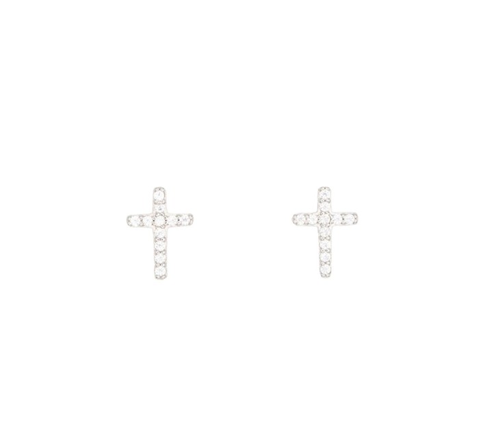 Cross Cubic Zirconia Post Stud Earring Religion Spiritual