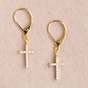  14k Gold Cross Cubic Zirconia Leverback Earring Dangle Religion